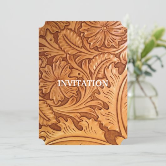 素朴な西部カントリー風のカウボーイ・レザー 招待状 (スタンド正面)