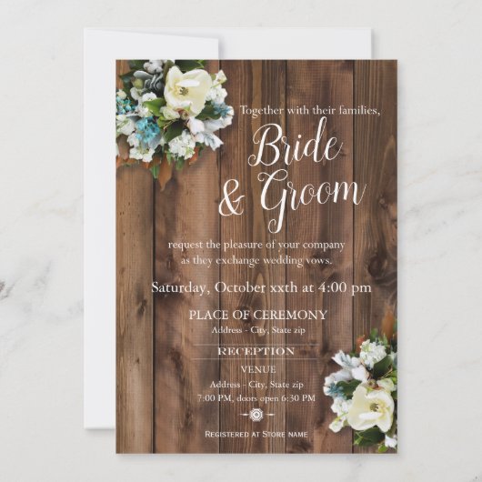 素朴な角の結婚式招待状とマグノリア 招待状 (裏面)