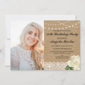 素朴な誕生会のバーラップのレースのばら色の写真 招待状 (正面)