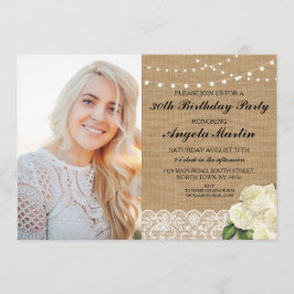 素朴な誕生会のバーラップのレースのばら色の写真 招待状