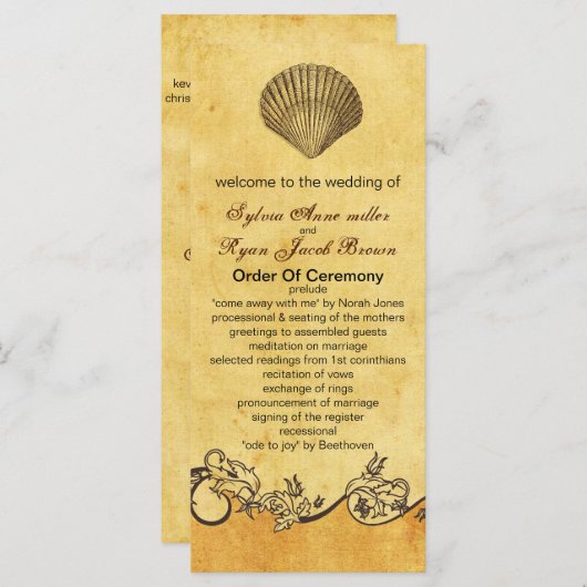 素朴な貝殻ビーチ結婚式計画 プログラム (正面/裏面)