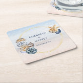 素朴な貝殻 海辺 夏 ビーチ ウェディング スクエアペーパーコースター (アングル)