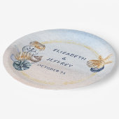 素朴な貝殻 海 夏 海岸 ウェディング ペーパープレート (アングル)