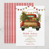 素朴な赤いトラックの冬の松の木のクリスマスパーティー 招待状 (正面/裏面)