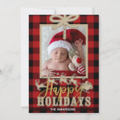 素朴な赤いバフロー柄のクラフトトナカイの写真 (正面)