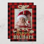 素朴な赤いバフロー柄のクラフトトナカイの写真 (正面/裏面)