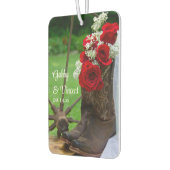 素朴な赤いバラおよびカウボーイ・ブーツの国の結婚式 カーエアーフレッシュナー (左)