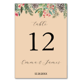 素朴な赤いホーリーと松ぼっくり テーブルナンバー