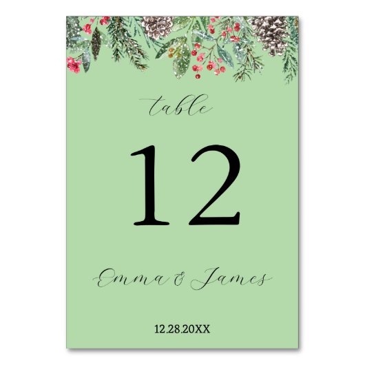 素朴な赤いホーリーと松ぼっくり テーブルナンバー (正面)