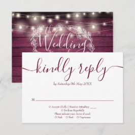 素朴な赤い木のストリングライトの花スクリプト 出欠カード