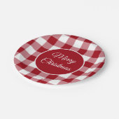 素朴な赤い格子模様のクリスマス ペーパープレート (アングル)