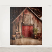 素朴な赤い納屋のドアの吊るし飾り タペストリー (正面)