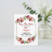 素朴な赤い花のフレーム・水彩画・Save The Date シーズンポストカード (スタンド正面)
