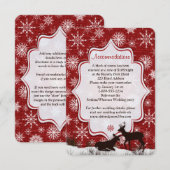 素朴な赤い麻布、雪の結晶、鹿の囲いカード 招待状 (正面/裏面)