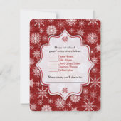 素朴な赤い麻布、雪の結晶、鹿の結婚式の出欠確認 招待状 (裏面)