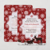 素朴な赤い麻布、雪の結晶、鹿の結婚式の出欠確認 招待状 (正面/裏面)