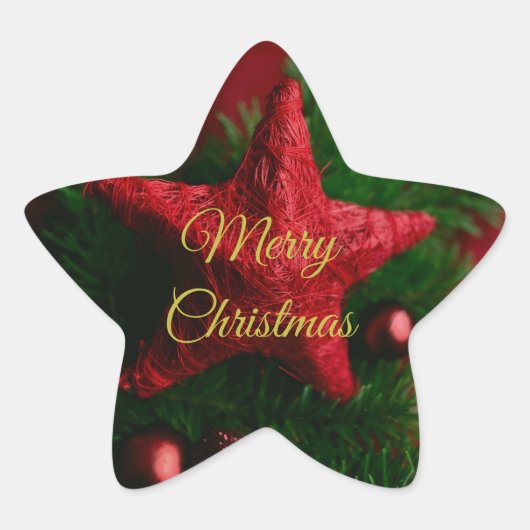 素朴な赤い かわいい クリスマスの星のステッカー 星シール (正面)