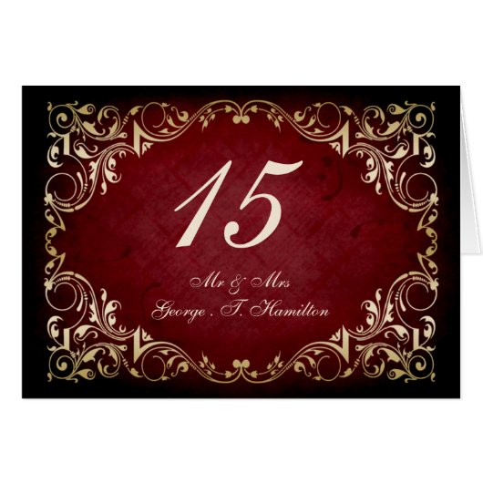 素朴な赤いregalのテー結婚ブル・シーティング・カード (正面横)