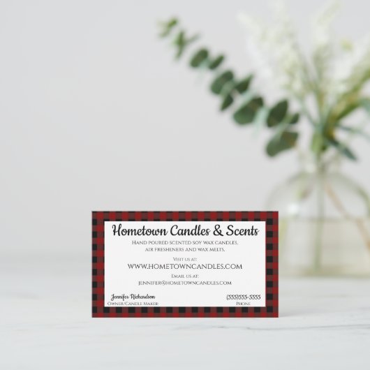 素朴な赤くおよび黒いバッファローの格子縞 名刺 (スタンド正面)