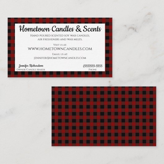 素朴な赤くおよび黒いバッファローの格子縞 名刺 (正面/裏面)