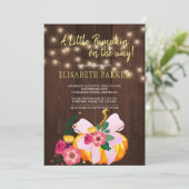 素朴な赤ちゃん女の子のシャワーの途中で小さなかぼちゃ 招待状 (スタンド正面)