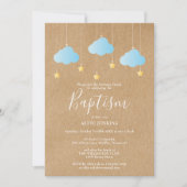 素朴な赤ちゃん男の子の洗礼 星のきらきら 招待状 (正面)