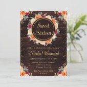 素朴な赤とオレンジの秋の花のリース スイート16 招待状 (スタンド正面)