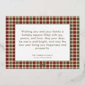 素朴な赤と緑の格子縞のハッピーホリデー写真 箔シーズンカード (裏面)