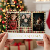 素朴な赤と緑の格子縞の季節の挨 箔シーズンカード