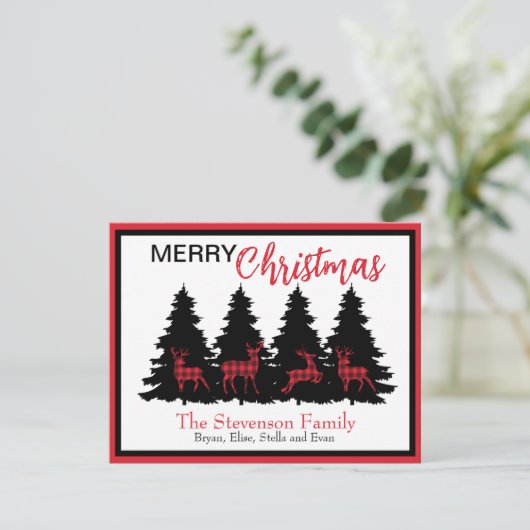 素朴な赤と黒のバイソン柄の鹿と木 シーズンカード (スタンド正面)