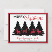 素朴な赤と黒のバイソン柄の鹿と木 シーズンカード (正面)