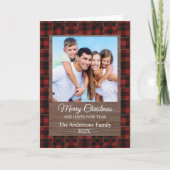 素朴な赤のバイソン柄 カスタマイズ可能な家族写真 カード (正面)