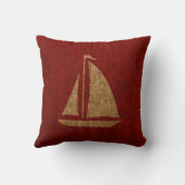 素朴な赤のヨットのシルエット クッション (裏面)
