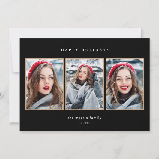 素朴な赤の格子模様のフェイクゴールド 三枚写真 クリスマス (正面)