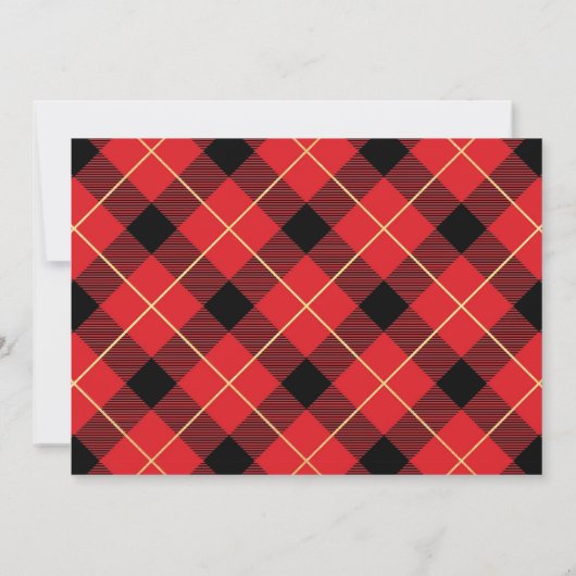 素朴な赤の格子模様のフェイクゴールド 三枚写真 クリスマス (裏面)