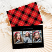 素朴な赤の格子模様のフェイクゴールド 三枚写真 クリスマス