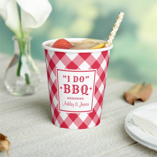 素朴な赤の結婚式の誓い BBQ カスタム ウェディング モノグラム 紙コップ (インサイチュ)