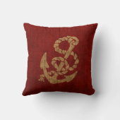 素朴な赤の航海のないかりそしてロープ クッション (裏面)