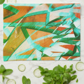 素朴な赤みがかったオストライプレンジの上の青またはシアンの色 キッチンタオル (折り畳み)