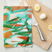 素朴な赤みがかったオストライプレンジの上の青またはシアンの色 キッチンタオル (四つ折り)