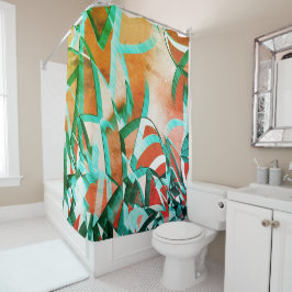 素朴な赤みがかったオストライプレンジの上の青またはシアンの色 シャワーカーテン