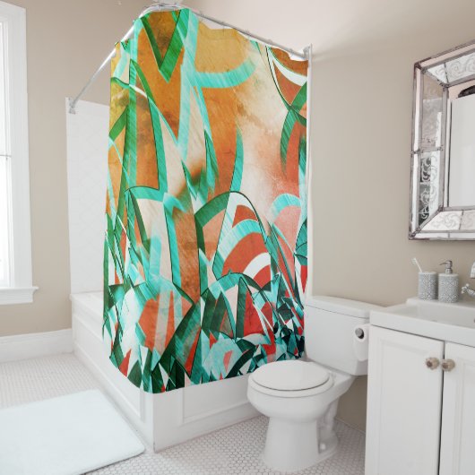 素朴な赤みがかったオストライプレンジの上の青またはシアンの色 シャワーカーテン (インサイチュ)