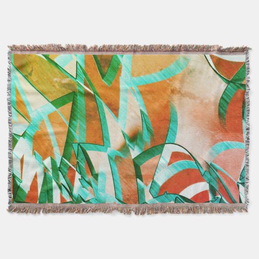 素朴な赤みがかったオストライプレンジの上の青またはシアンの色 スローブランケット (正面)