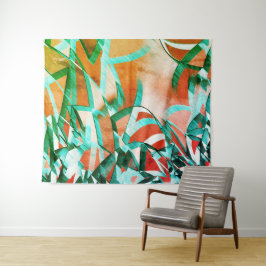 素朴な赤みがかったオストライプレンジの上の青またはシアンの色 タペストリー