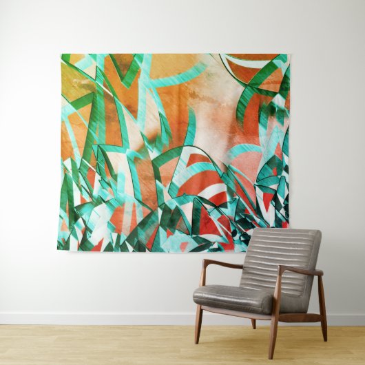 素朴な赤みがかったオストライプレンジの上の青またはシアンの色 タペストリー (インサイチュ(横))