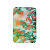 素朴な赤みがかったオストライプレンジの上の青またはシアンの色 バスマット (正面縦)