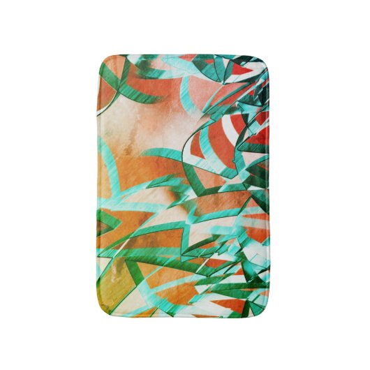 素朴な赤みがかったオストライプレンジの上の青またはシアンの色 バスマット (正面縦)