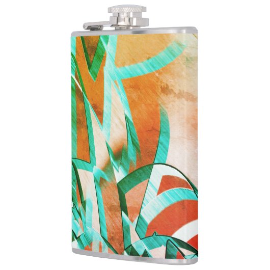 素朴な赤みがかったオストライプレンジの上の青またはシアンの色 フラスク (左)