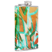 素朴な赤みがかったオストライプレンジの上の青またはシアンの色 フラスク (右)