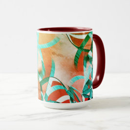 素朴な赤みがかったオストライプレンジの上の青またはシアンの色 マグカップ